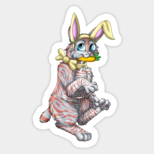 Bobtail BunnyCat: Red On Blue Tabby (Yellow) Sticker